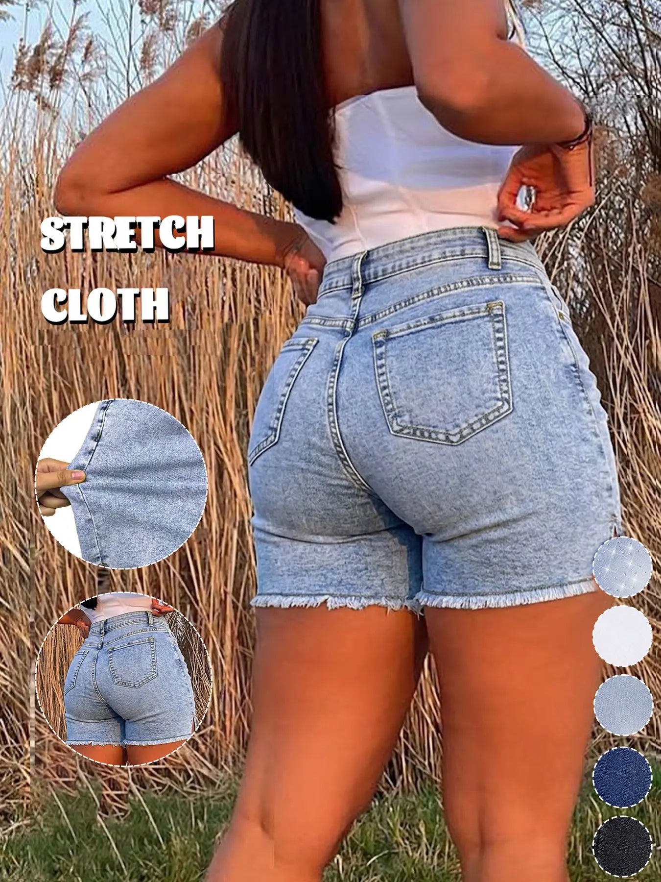 Women's High Waisted Denim Shorts | Vintage Y2K Side Split Frayed Hem Jean Shorts