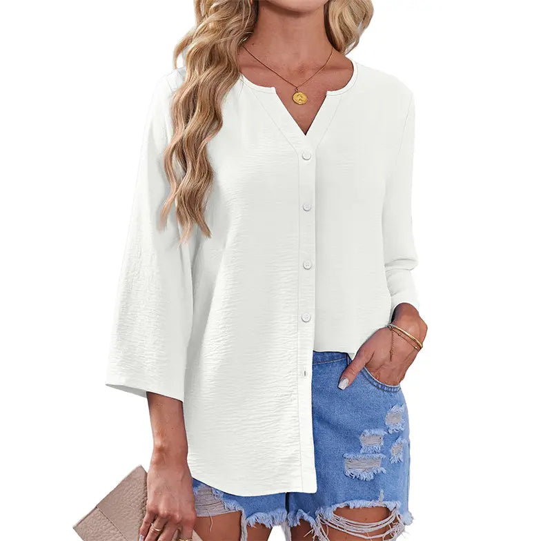 Women's 7-Piece Casual Blouse Set – Lightweight Button Front Tops