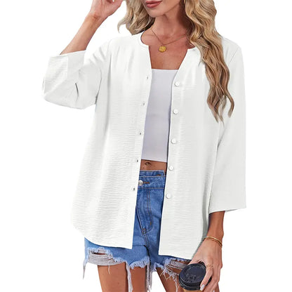 Women's 7-Piece Casual Blouse Set – Lightweight Button Front Tops