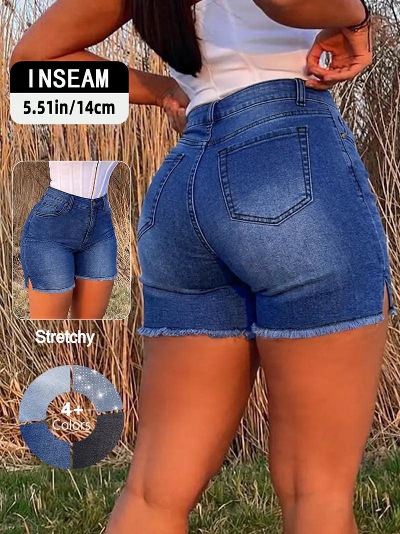 Women's High Waisted Denim Shorts | Vintage Y2K Side Split Frayed Hem Jean Shorts