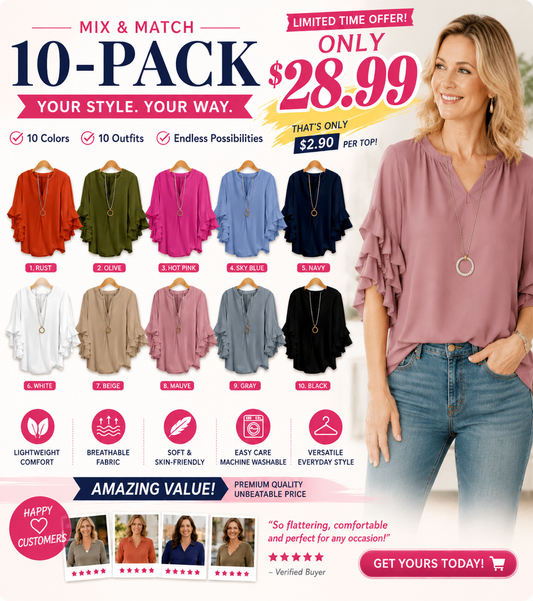 Plus Size Ruffle Sleeve V-Neck Blouse – Flowy, Flattering & Comfortable Everyday Top