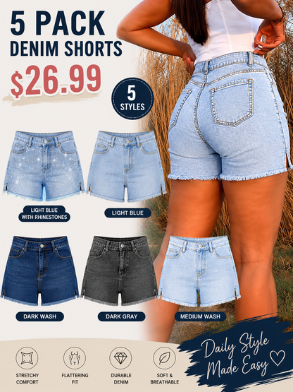 Women's High Waisted Denim Shorts | Vintage Y2K Side Split Frayed Hem Jean Shorts