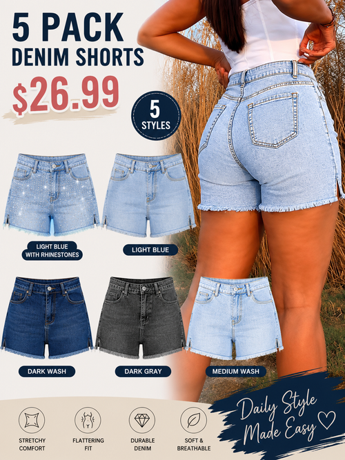 Women's High Waisted Denim Shorts | Vintage Y2K Side Split Frayed Hem Jean Shorts