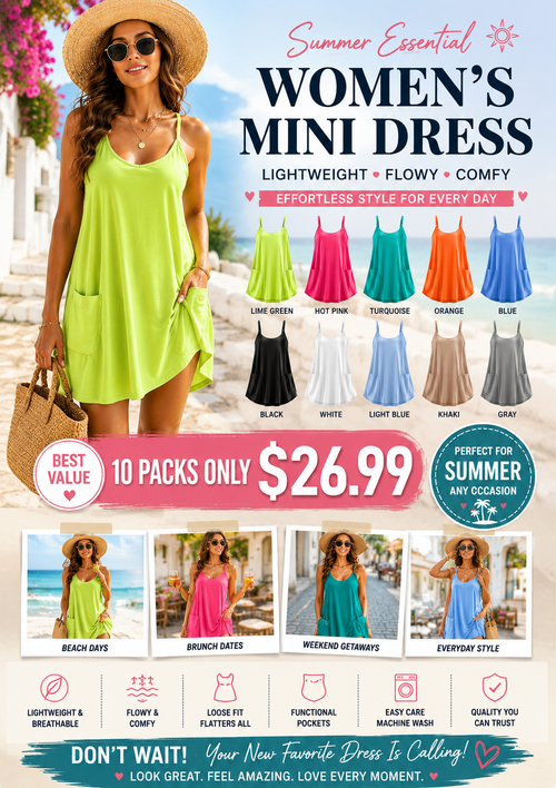 Last Day Promotion - Women's Summer Sleeveless Mini Dress V Neck Spaghetti