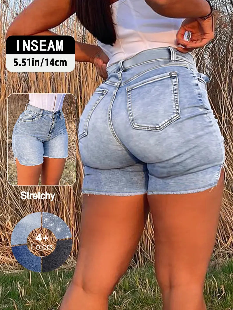 Women's High Waisted Denim Shorts | Vintage Y2K Side Split Frayed Hem Jean Shorts