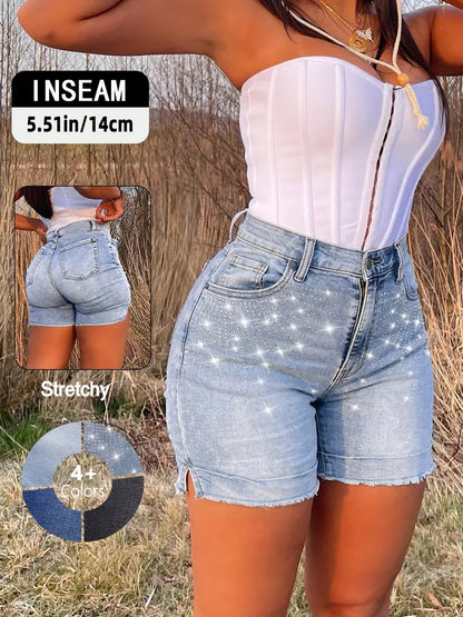 Women's High Waisted Denim Shorts | Vintage Y2K Side Split Frayed Hem Jean Shorts
