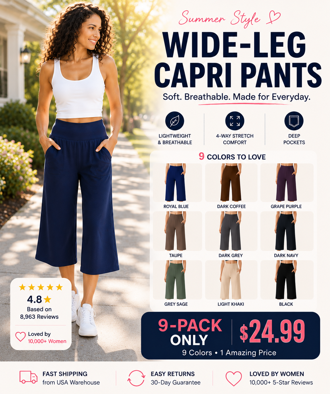 Wide-Leg Capri Yoga Pants With Pockets  Soft, Stretchy & Comfortable Enough for Every Day