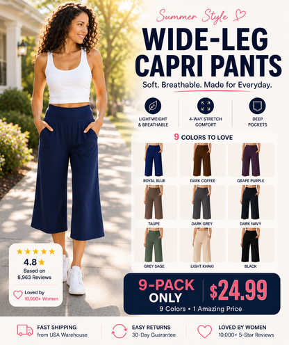 Wide-Leg Capri Yoga Pants With Pockets  Soft, Stretchy & Comfortable Enough for Every Day
