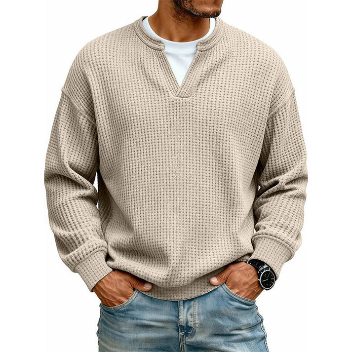 Men's Layered Comfort Waffle Knit Pullover – Soft Thermal Long Sleeve Sweater