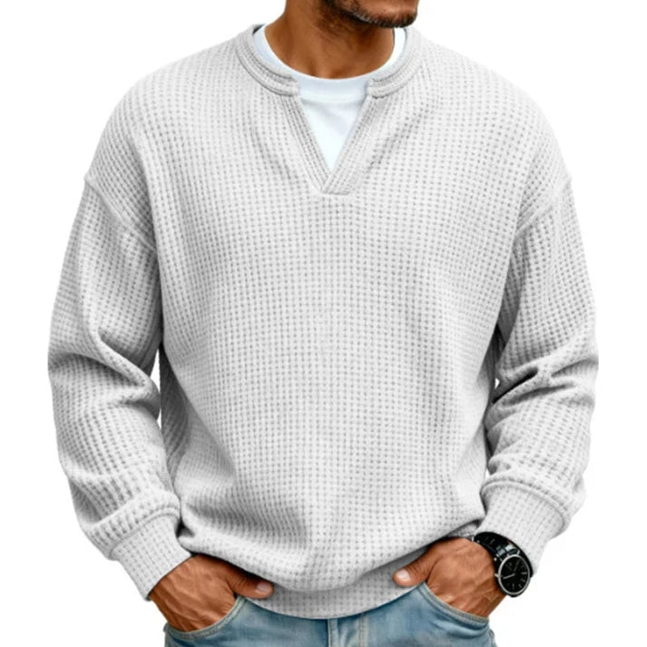 Men's Layered Comfort Waffle Knit Pullover – Soft Thermal Long Sleeve Sweater