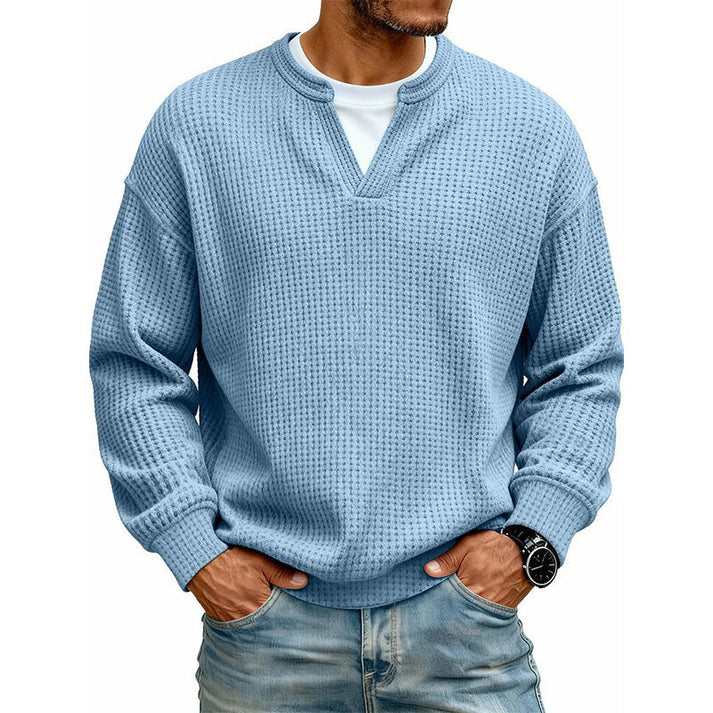 Men's Layered Comfort Waffle Knit Pullover – Soft Thermal Long Sleeve Sweater