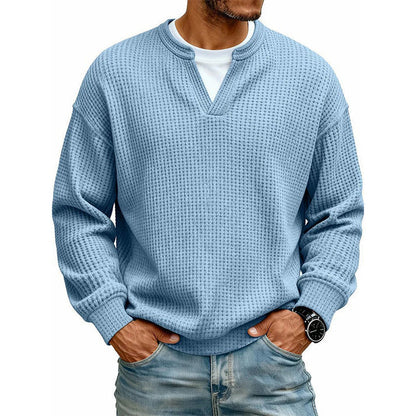 Men's Layered Comfort Waffle Knit Pullover – Soft Thermal Long Sleeve Sweater