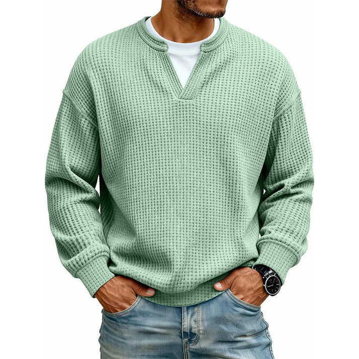 Men's Layered Comfort Waffle Knit Pullover – Soft Thermal Long Sleeve Sweater