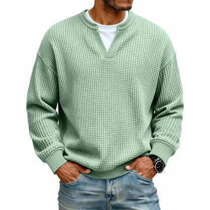 Men's Layered Comfort Waffle Knit Pullover – Soft Thermal Long Sleeve Sweater
