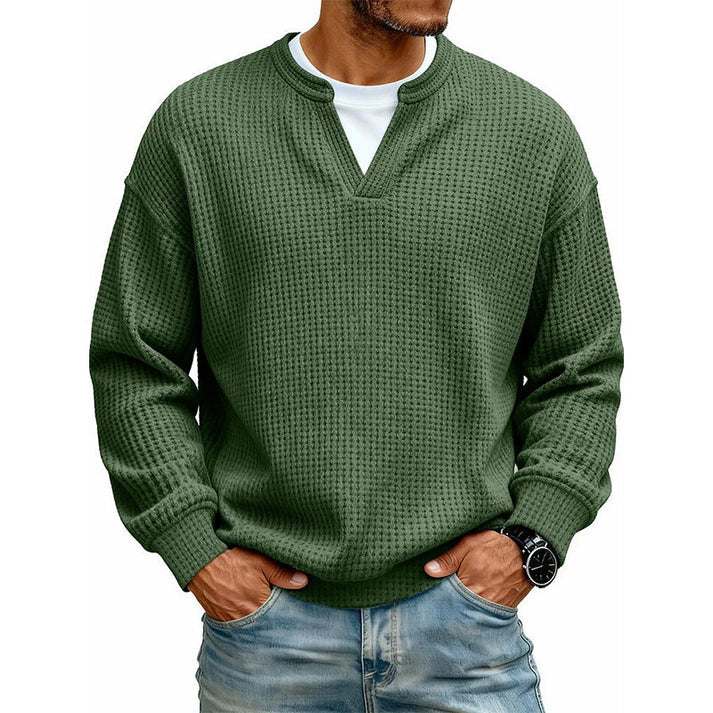 Men's Layered Comfort Waffle Knit Pullover – Soft Thermal Long Sleeve Sweater