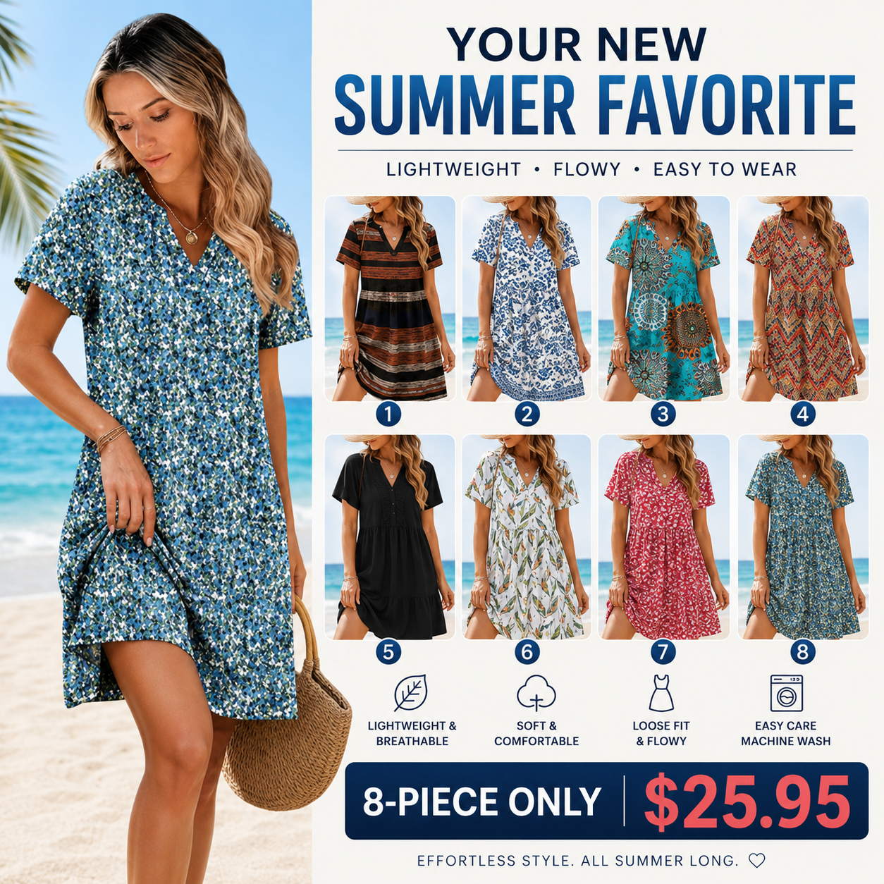 Effortless V-Neck Summer Dress Relaxed Fit • Soft Fabric • All-Day Comfort